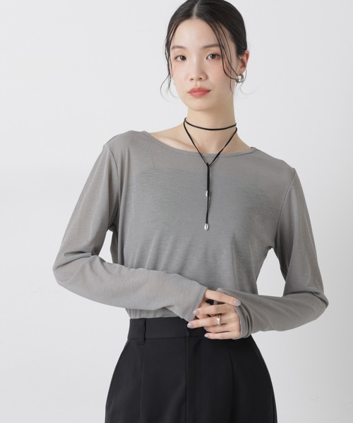 NANO universe（ナノユニバース）の「スラブシアーロングスリーブTシャツ（Tシャツ/カットソー・レディース・ブラック/グレー/ホワイト・FREE）」の3枚目の写真