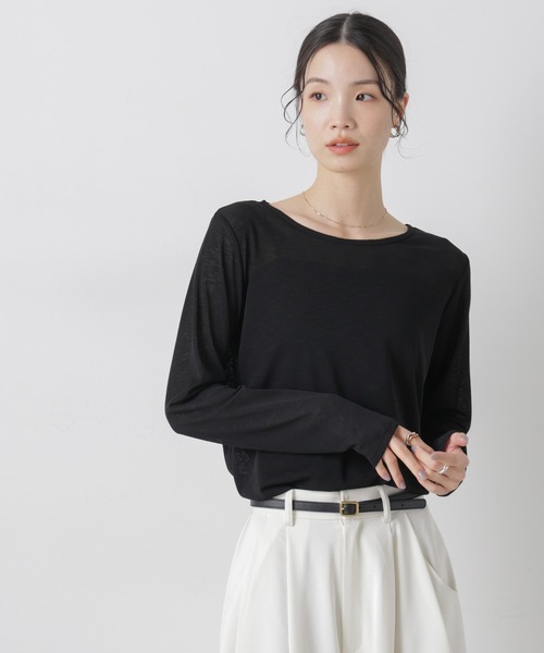 NANO universe（ナノユニバース）の「スラブシアーロングスリーブTシャツ（Tシャツ/カットソー・レディース・ブラック/グレー/ホワイト・FREE）」の11枚目の写真