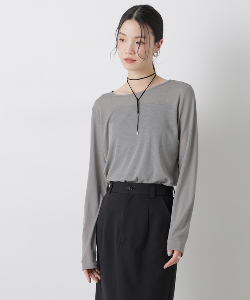 NANO universe（ナノユニバース）の「スラブシアーロングスリーブTシャツ（Tシャツ/カットソー・レディース・ブラック/グレー/ホワイト・FREE）」の4枚目の写真