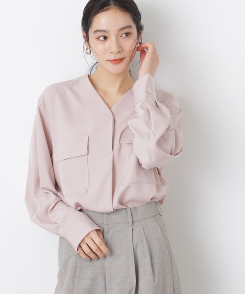 NANO universe（ナノユニバース）の「スキッパーポケットブラウス（シャツ/ブラウス・レディース・ピンクベージュ/オフホワイト/ネイビー・M/S）」の12枚目の写真