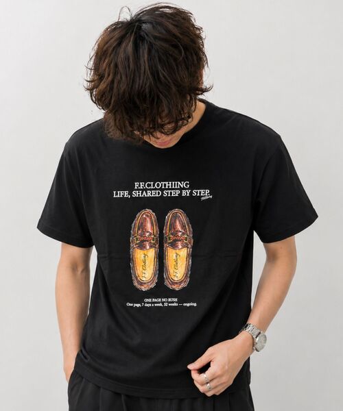 FFEIN(フェイン)の「【FFEIN(フェイン)】シューズグラフィックショート丈Tシャツ / Tシャツ クルーネック 半袖 プリント 革靴【短丈】(Tシャツ/カットソー・メンズ・ブラック/ネイビー/ホワイト・MEDIUM/SMALL/LARGE)」の2枚目の写真