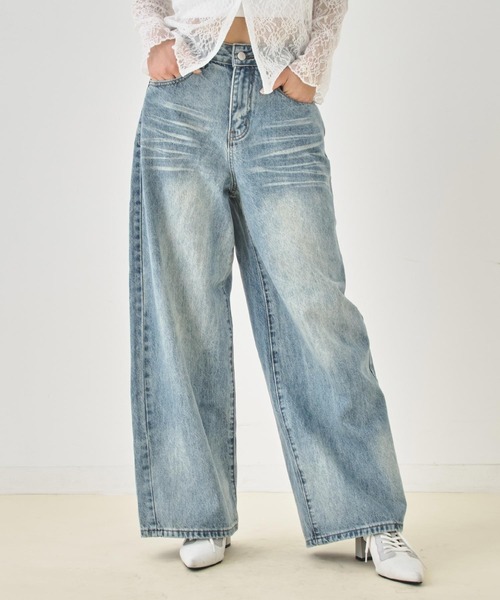 ANAP(アナップ)の「ウィンテージ加工 バック カーゴポケット ワイド デニム パンツ(デニムパンツ・レディース・ブラック/ブルー・S/M)」の8枚目の写真