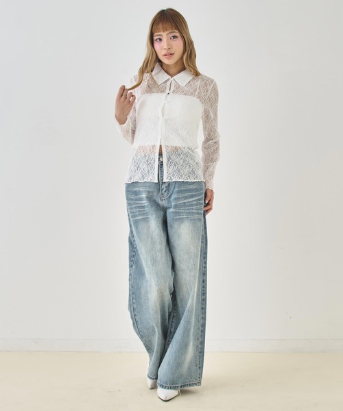 ANAP(アナップ)の「ウィンテージ加工 バック カーゴポケット ワイド デニム パンツ(デニムパンツ・レディース・ブラック/ブルー・S/M)」の11枚目の写真