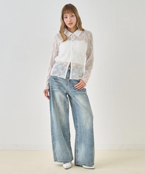 ANAP(アナップ)の「ウィンテージ加工 バック カーゴポケット ワイド デニム パンツ(デニムパンツ・レディース・ブラック/ブルー・S/M)」の12枚目の写真