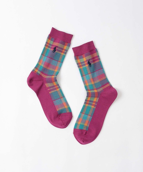 POLO RALPH LAUREN（ポロ ラルフ ローレン）の「POLO RALPH LAUREN SPRING PLAID クルーソックス 03207261（ソックス/靴下・レディース・パープル系その他/コバルトブルー/マルーン・23-25cm）」の6枚目の写真