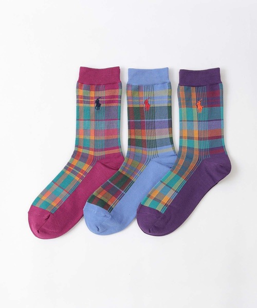 POLO RALPH LAUREN（ポロ ラルフ ローレン）の「POLO RALPH LAUREN SPRING PLAID クルーソックス 03207261（ソックス/靴下・レディース・パープル系その他/コバルトブルー/マルーン・23-25cm）」の10枚目の写真