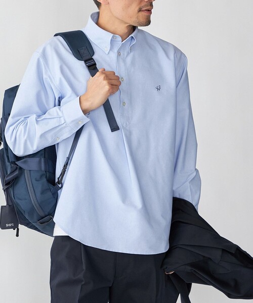 SHIPS(シップス)の「【WEB限定】SHIPS: 防シワ・吸水速乾 Drymix(R) プルオーバー ボダンダウン シャツ(ビジネスシャツ・メンズ・ネイビー/ホワイト/グレー/ライトブルー・MEDIUM/SMALL/XX-LARGE/X-LARGE/LARGE)」の6枚目の写真