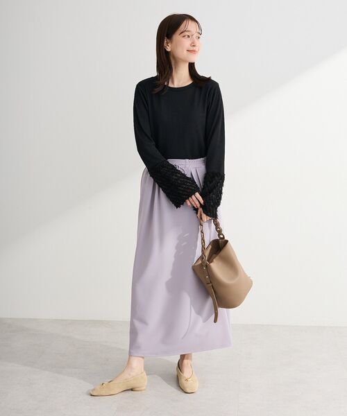 Green Parks(グリーンパークス)の「袖フェザードッキングプルオーバー(Tシャツ/カットソー・レディース・ホワイト系その他2/ブラック・FREE)」の13枚目の写真