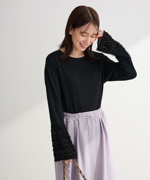 Green Parks(グリーンパークス)の「袖フェザードッキングプルオーバー(Tシャツ/カットソー・レディース・ホワイト系その他2/ブラック・FREE)」の16枚目の写真