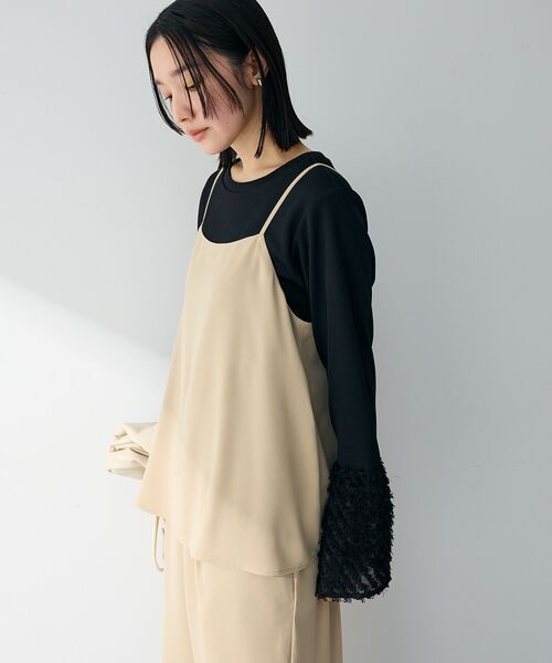 Green Parks(グリーンパークス)の「袖フェザードッキングプルオーバー(Tシャツ/カットソー・レディース・ホワイト系その他2/ブラック・FREE)」の18枚目の写真