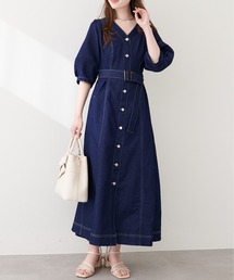 natural couture | ストレッチデニムベルト付きワンピース(ワンピース)