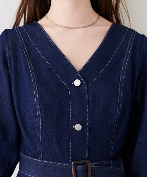 セール】ストレッチデニムベルト付きワンピース（ワンピース