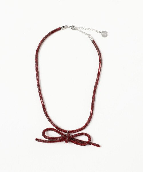 Ray BEAMS（レイビームス）の「LOTUS PINK / ラインストーン ボウ ネックレス（ネックレス・レディース・レッド/シルバー・ONE SIZE）」の5枚目の写真