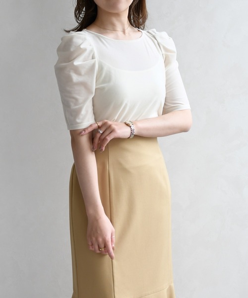 31 Sons de mode（トランテアン　ソン　ドゥ　モード）の「2026春夏新作 シアーベロア6分袖カットソー（Tシャツ/カットソー・レディース・オフホワイト/ブラウン・ﾌﾘ-）」の3枚目の写真