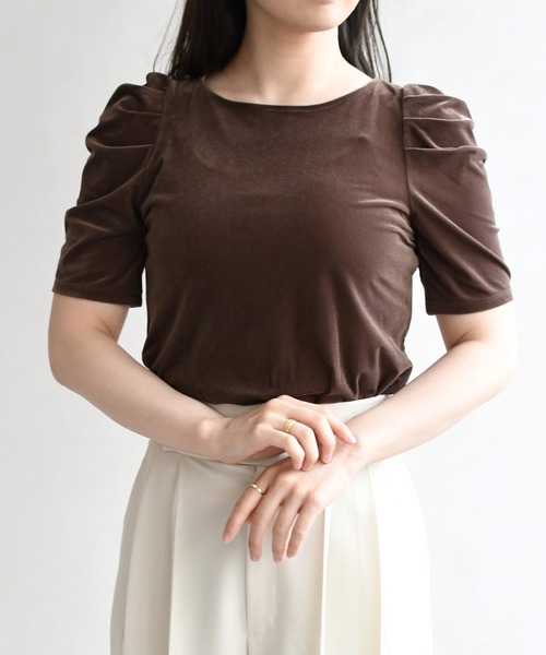 31 Sons de mode（トランテアン　ソン　ドゥ　モード）の「2026春夏新作 シアーベロア6分袖カットソー（Tシャツ/カットソー・レディース・オフホワイト/ブラウン・ﾌﾘ-）」の22枚目の写真