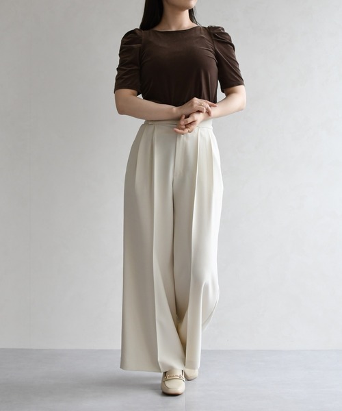 31 Sons de mode（トランテアン　ソン　ドゥ　モード）の「2026春夏新作 シアーベロア6分袖カットソー（Tシャツ/カットソー・レディース・オフホワイト/ブラウン・ﾌﾘ-）」の11枚目の写真