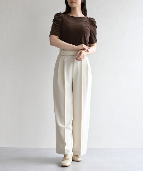 31 Sons de mode（トランテアン　ソン　ドゥ　モード）の「2026春夏新作 シアーベロア6分袖カットソー（Tシャツ/カットソー・レディース・オフホワイト/ブラウン・ﾌﾘ-）」の12枚目の写真