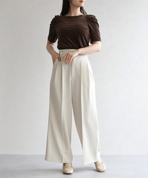 31 Sons de mode（トランテアン　ソン　ドゥ　モード）の「2026春夏新作 シアーベロア6分袖カットソー（Tシャツ/カットソー・レディース・オフホワイト/ブラウン・ﾌﾘ-）」の13枚目の写真
