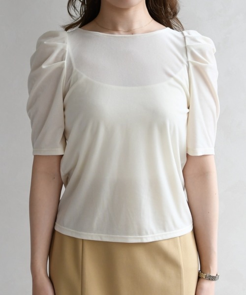 31 Sons de mode（トランテアン　ソン　ドゥ　モード）の「2026春夏新作 シアーベロア6分袖カットソー（Tシャツ/カットソー・レディース・オフホワイト/ブラウン・ﾌﾘ-）」の14枚目の写真