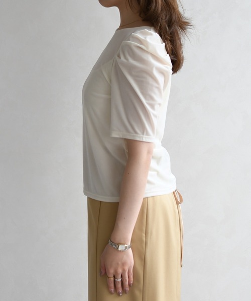 31 Sons de mode（トランテアン　ソン　ドゥ　モード）の「2026春夏新作 シアーベロア6分袖カットソー（Tシャツ/カットソー・レディース・オフホワイト/ブラウン・ﾌﾘ-）」の15枚目の写真