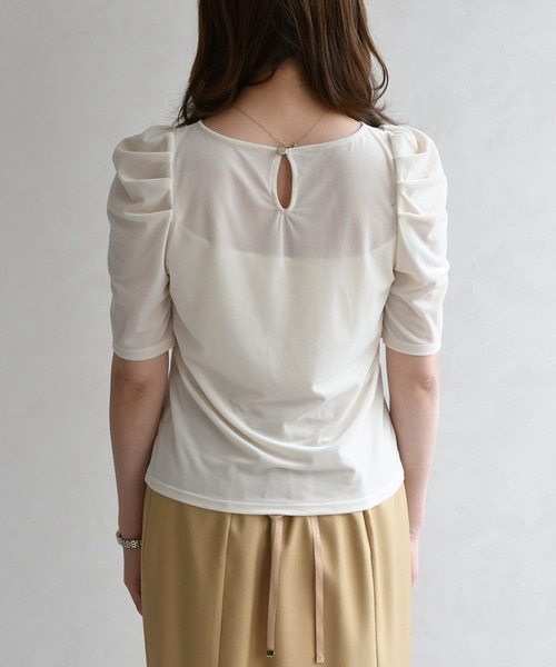 31 Sons de mode（トランテアン　ソン　ドゥ　モード）の「2026春夏新作 シアーベロア6分袖カットソー（Tシャツ/カットソー・レディース・オフホワイト/ブラウン・ﾌﾘ-）」の16枚目の写真
