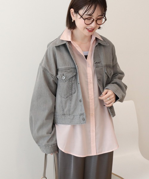 AMERICAN HOLIC(アメリカンホリック)の「ショート丈デニムジャケット(デニムジャケット・レディース・グレー/ワンウォッシュ/ライトインディゴブルー・M)」の1枚目の写真