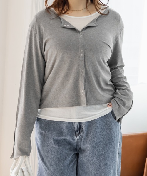 CLETTE（クレット）の「CLETTEオリジナルスナップボタン2WAYカットソー（Tシャツ/カットソー・レディース・ブラック/オフホワイト/グレー・LL/3L/4L）」の2枚目の写真