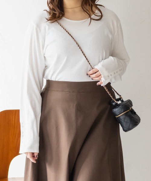 CLETTE（クレット）の「CLETTEオリジナルスナップボタン2WAYカットソー（Tシャツ/カットソー・レディース・ブラック/オフホワイト/グレー・LL/3L/4L）」の4枚目の写真