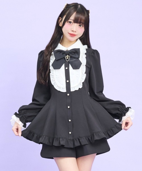 Secret Honey(シークレットハニー)の「パールロングヨークセットアップ(セットアップ・レディース・ライトブルー/ブラック・MEDIUM)」の1枚目の写真