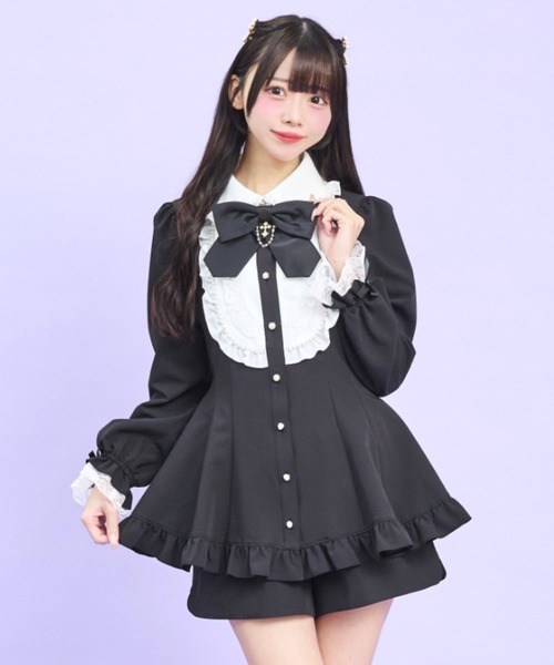 Secret Honey(シークレットハニー)の「パールロングヨークセットアップ(セットアップ・レディース・ライトブルー/ブラック・MEDIUM)」の6枚目の写真