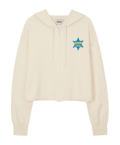 ERER(エルエル)の「Hooded Knit Zip-Up Ivory(パーカー・レディース・アイボリー・F)」の6枚目の写真