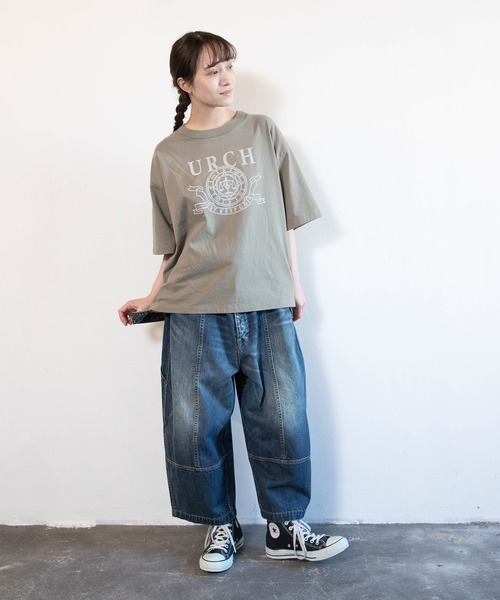 URCH RNA（アーチ アールエヌエー）の「M2604 マエニムカッテススムプリント半T（Tシャツ/カットソー・レディース・グレー/オリーブ/アイボリー・FREE）」の18枚目の写真