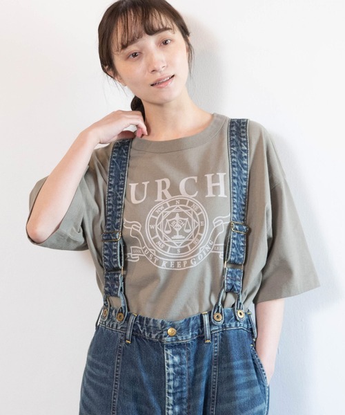 URCH RNA（アーチ アールエヌエー）の「M2604 マエニムカッテススムプリント半T（Tシャツ/カットソー・レディース・グレー/オリーブ/アイボリー・FREE）」の8枚目の写真