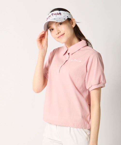 marie claire(マリ・クレール)の「【marie claire:マリ.クレール】レディース半袖サッカー素材シャツ ゴルフ(シャツ/ブラウス・レディース・グレー/ピンク/ネイビー・X-LARGE/XX-LARGE/MEDIUM/LARGE)」の3枚目の写真