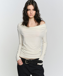 COWL NECK LONG SLEEVE TOP, IVORY