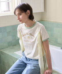 ウーマンサマーグラフィックリンガーTシャツアイボリー