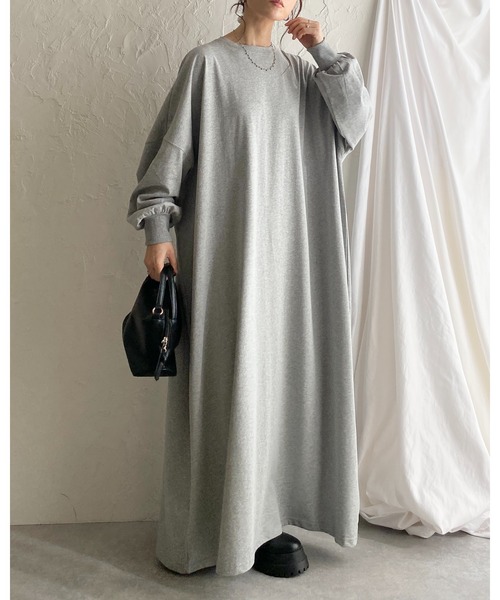 長袖 オーバーサイズ ドルマンスリーブ ロングTシャツワンピース