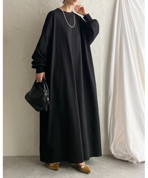 She's Closet(シーズクローゼット)の「長袖 オーバーサイズ ドルマンスリーブ ボリューム ロングTシャツワンピース(ワンピース・レディース・アイボリー/ブラック/杢グレー・FREE)」の7枚目の写真