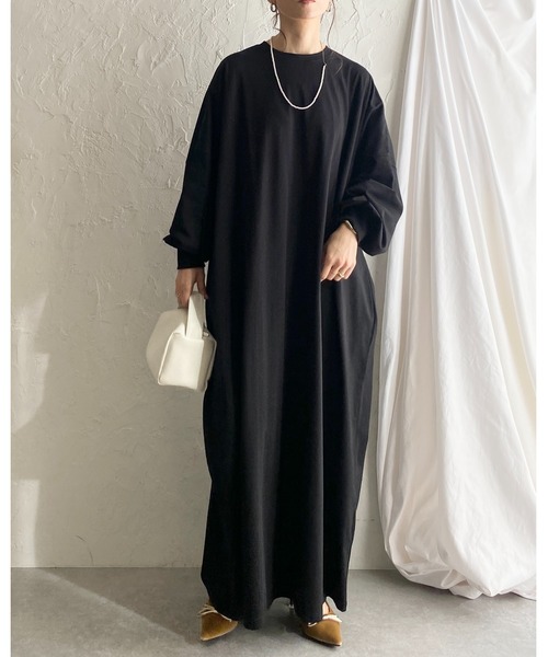 She's Closet(シーズクローゼット)の「長袖 オーバーサイズ ドルマンスリーブ ボリューム ロングTシャツワンピース(ワンピース・レディース・アイボリー/ブラック/杢グレー・FREE)」の14枚目の写真