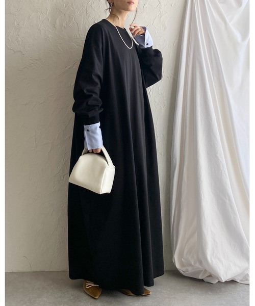 She's Closet(シーズクローゼット)の「長袖 オーバーサイズ ドルマンスリーブ ボリューム ロングTシャツワンピース(ワンピース・レディース・アイボリー/ブラック/杢グレー・FREE)」の15枚目の写真