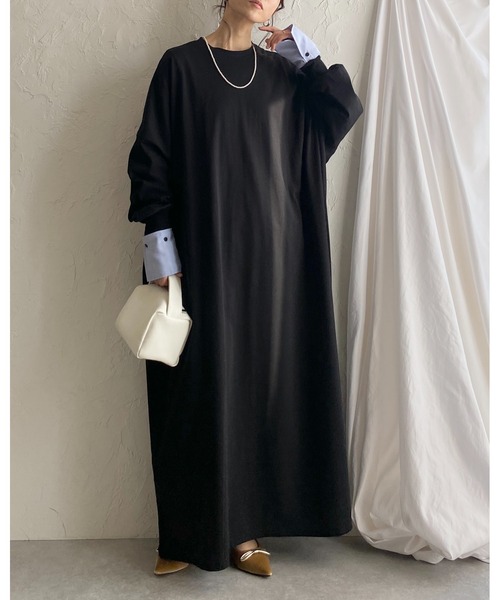 She's Closet(シーズクローゼット)の「長袖 オーバーサイズ ドルマンスリーブ ボリューム ロングTシャツワンピース(ワンピース・レディース・アイボリー/ブラック/杢グレー・FREE)」の17枚目の写真