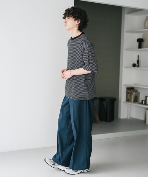 Rocky Monroe(ロッキーモンロー)の「接触冷感 多機能素材リネンライク ワンタックセンタープレスワイドストレートイージーパンツ(スラックス・メンズ・ブラウン/チャコール/ネイビー/オフホワイト/ブルーグリーン/ブラック/カーキ・M/L/XL)」の13枚目の写真