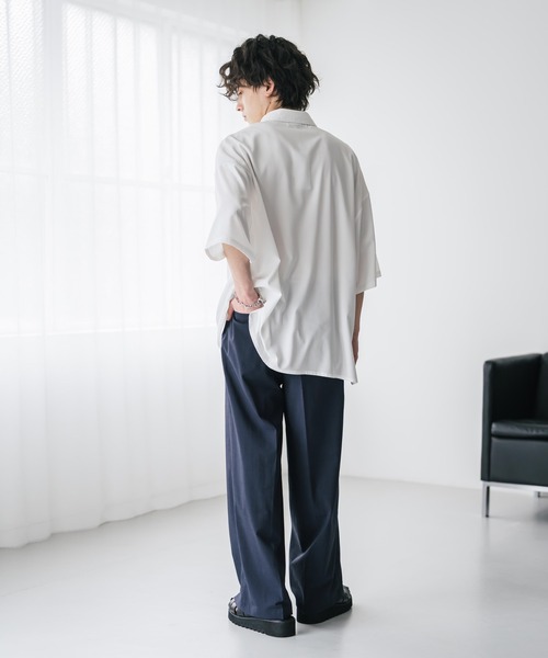 Rocky Monroe(ロッキーモンロー)の「接触冷感 多機能素材リネンライク ワンタックセンタープレスワイドストレートイージーパンツ(スラックス・メンズ・ブラウン/チャコール/ネイビー/オフホワイト/ブルーグリーン/ブラック/カーキ・M/L/XL)」の8枚目の写真