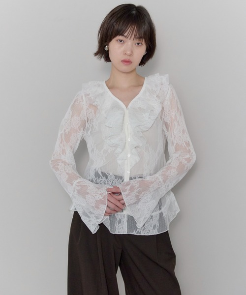 leimn(レイムン)の「Vネックレースラッフルブラウス(シャツ/ブラウス・レディース・ホワイト・FREE)」の3枚目の写真