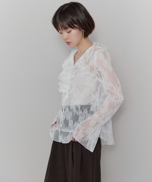 leimn(レイムン)の「Vネックレースラッフルブラウス(シャツ/ブラウス・レディース・ホワイト・FREE)」の5枚目の写真