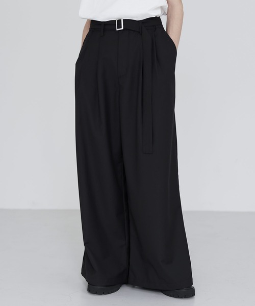 【極美品】Y's ワイズ ベルテッド スラックス ブラック ベルテッドTRワイドスラックス（スラックス）｜SOCCE（ソーシー）の