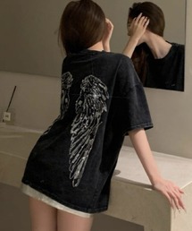 バックラインストーン天使の羽 ビッグtシャツ