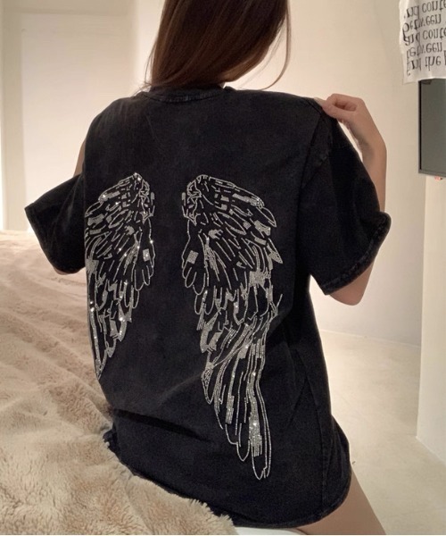 ViViDAY(ビビデー)の「バックラインストーン天使の羽 ビッグtシャツ(Tシャツ/カットソー・レディース・ダークグレー・M)」の8枚目の写真