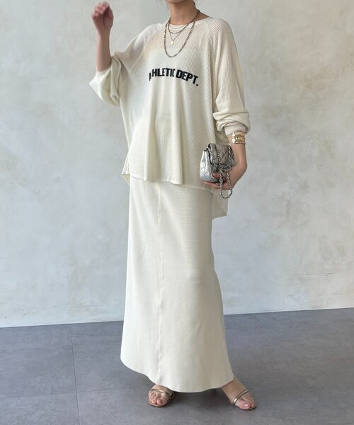 DouDou(ドゥドゥ)の「【セットアップ可能】ワッフル編みロゴプリントニット(ニット/セーター・レディース・ブラック/オフホワイト/ベージュ・FREE)」の14枚目の写真