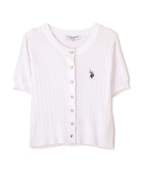 U.S. POLO ASSN.（ユーエスポロアッスン）の「◆【フリーズマート別注】U.S.POLO ASSN./ユーエスポロアッスン別注／金釦ケーブルカーディガン（ニット/セーター・レディース・ホワイト/ネイビー/レッド・FREE）」の4枚目の写真